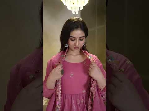 Pink Sequins & Thread Embroidered Suit – A-Line, Straight Pant, Full Sleeve