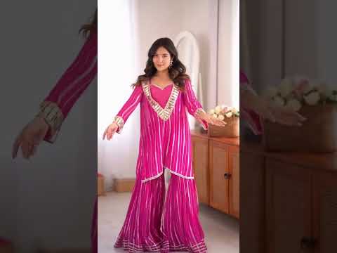 Dark Pink Mirror Work Suit – Silk Blend Sharara Set