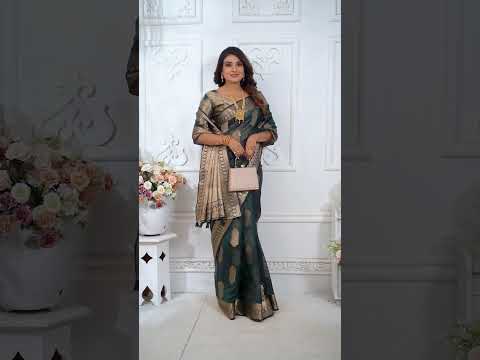 Dark Green Soft Organza Banarasi Silk Saree