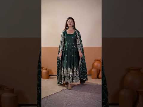Dark Green Embroidered Codding Suit – Anarkali Silk Blend