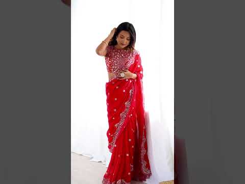 Red Sequins Embroidered Saree – Fendy Chiffon with Thread Work