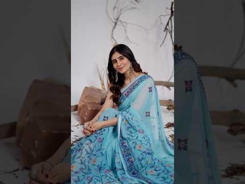 Powder Blue Digital Floral Print Saree – Soft Georgette, Patola Border, Ethnic Festive Wear