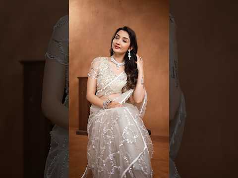 White Sequins Embroidered with Beads Work Saree