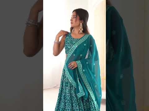 Light Sea Green Thread Embroidered Lehenga – Sequins Work, Faux Georgette, 3.5M Flair