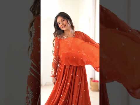 Orange Embroidered Suit – Anarkali with Pant & Dupatta