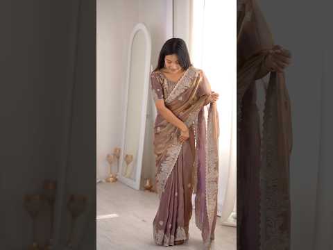 Lavender Pink Zari Embroidered Saree – Hotfix Border Work