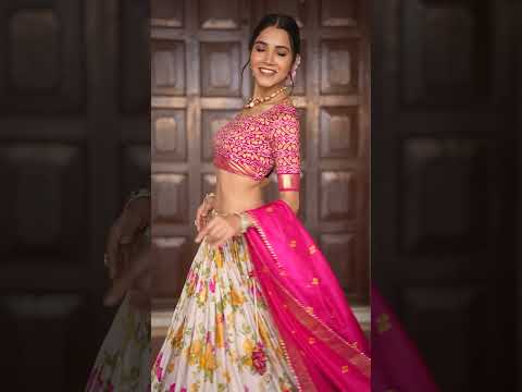 Red Floral Print Lehenga – Digital Print, Foil Work, Tussar Silk Blend