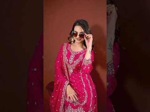 Dark Pink Sequins Embroidered Suit – Sharara Set with Dupatta