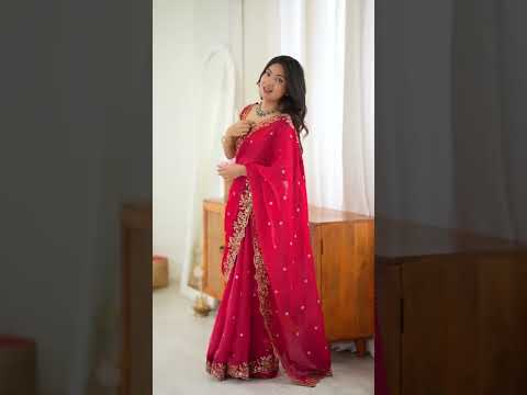 Red Sequins Embroidered Saree – Fendy Silk Blend with Thread Work