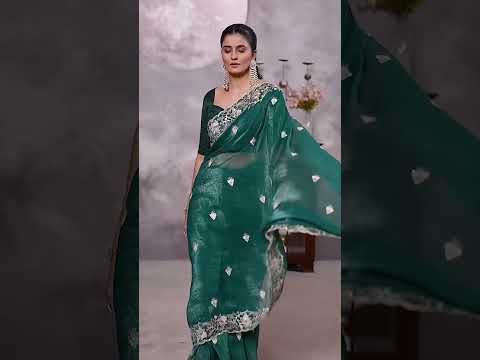 Teal Blue Multi Thread Embroidered Saree – Gold Crunchy, Sequins & Cut Work