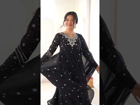 Black Embroidered Anarkali Suit – Straight Pant Set