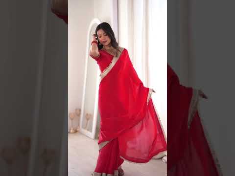 Red Fendy Satin Silk Saree