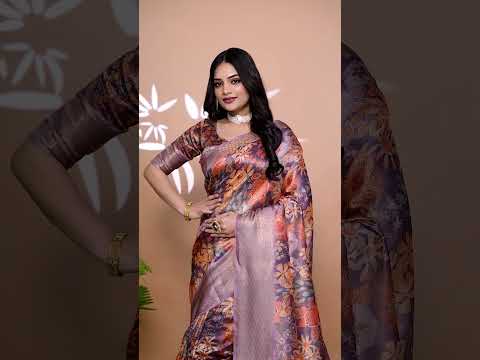 Mauve Zari Weaving Saree – Premium Crystal with Floral Print