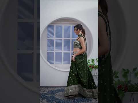 Olive Green Sequins Embroidered with Thread Work Lehenga – Faux Georgette