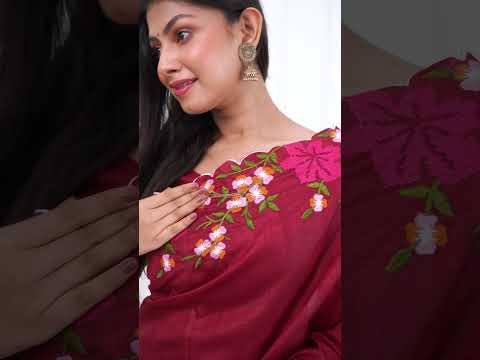 Maroon Embroidered Silk Saree