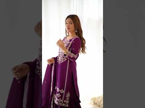 Dark Purple Chinon Silk Suit