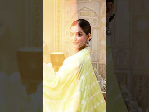 Pale Yellow Lakhnowi Work Suit – Anarkali Straight Pant Set