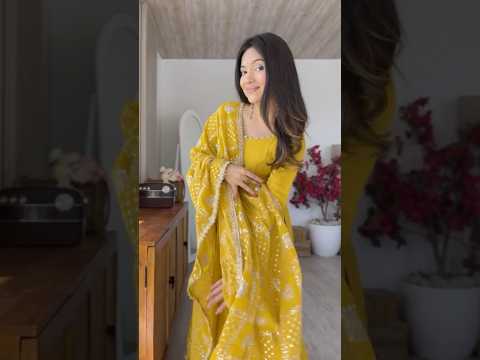 Yellow Sequins Embroidered Anarkali Suit – Pant & Dupatta Set