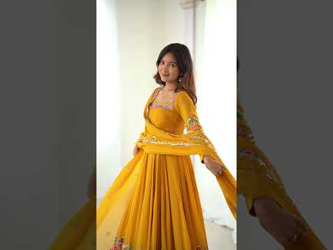 Yellow Sequins Embroidered Suit – Anarkali Faux Blooming