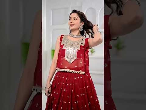 Maroon Mirror & Motif Work Lehenga – Georgette Festive Wear
