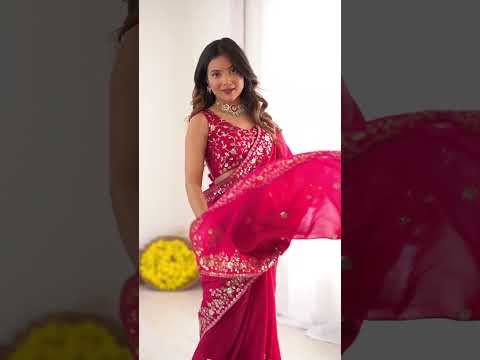 Red Jacquard Weaving Saree – Fendy Silk Blend, Sequins Embroidered