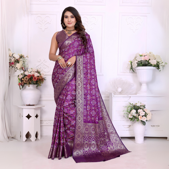 Purple Zari Weaving Soft Satin Silk Saree