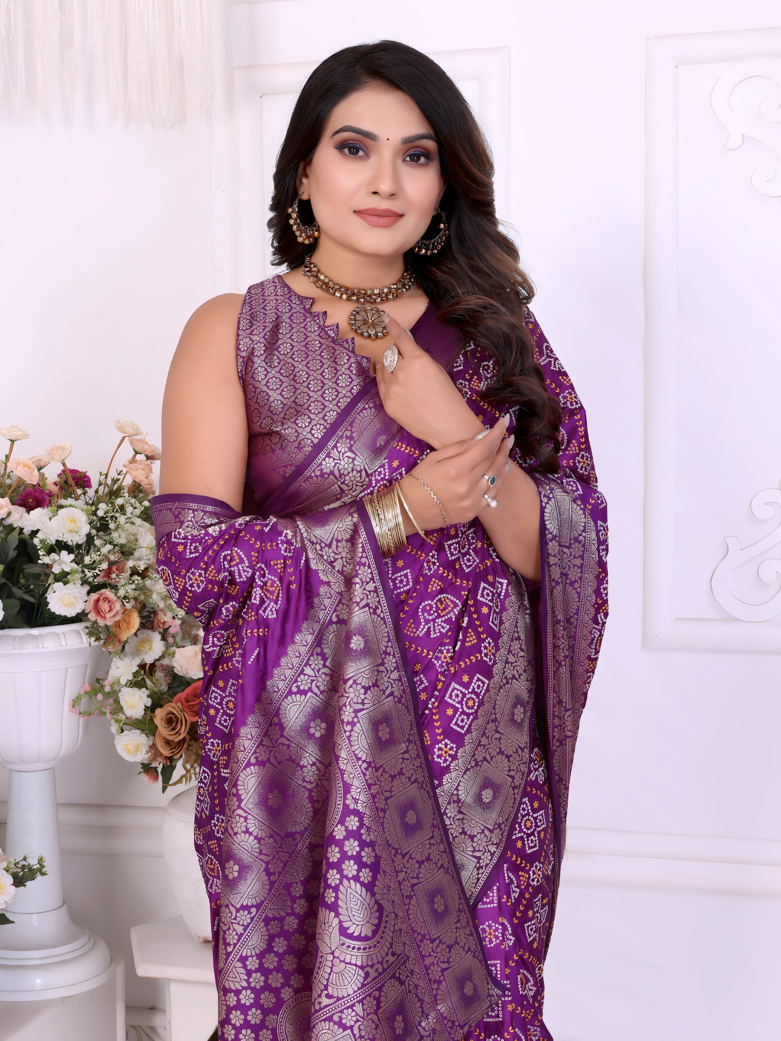 Purple Zari Weaving Soft Satin Silk Saree