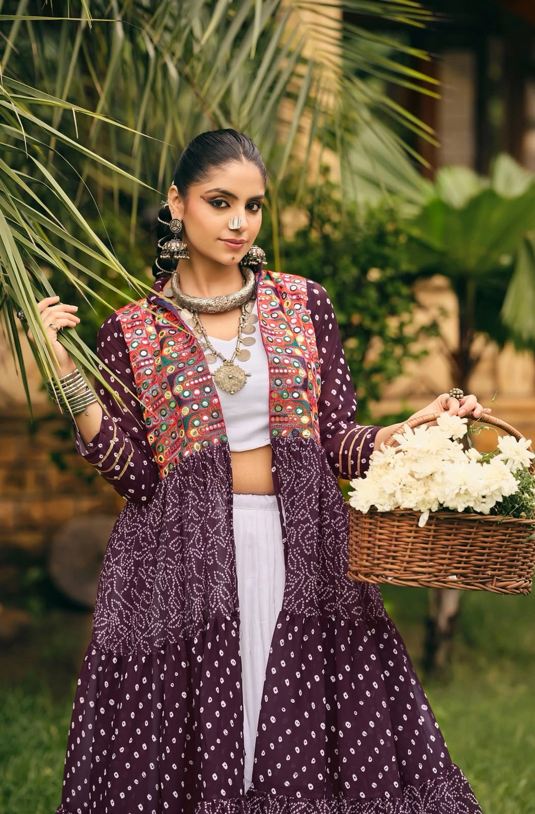 Purple Embroidered Bandhani Print Lehenga 3M flair – KL180 Kalyanja