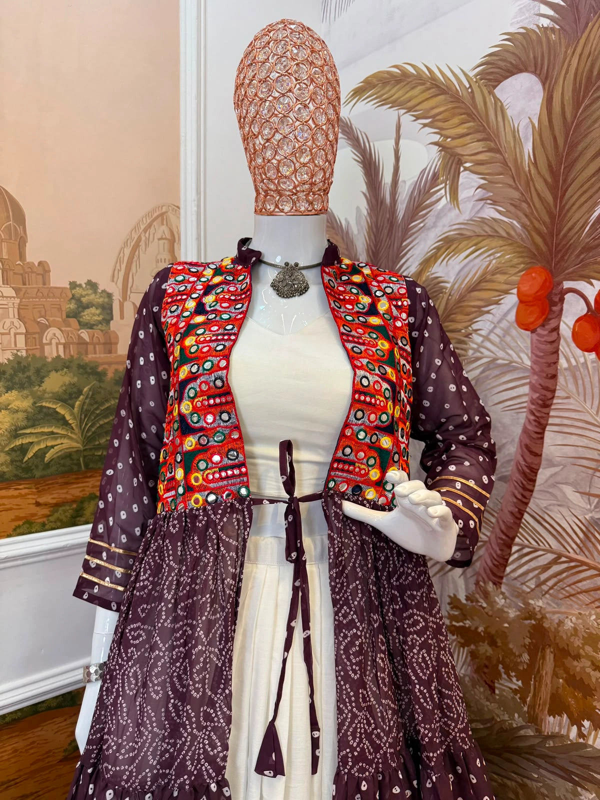 Purple Cotton Blend Bandhani Lehenga product display – KL180 Kalyanja