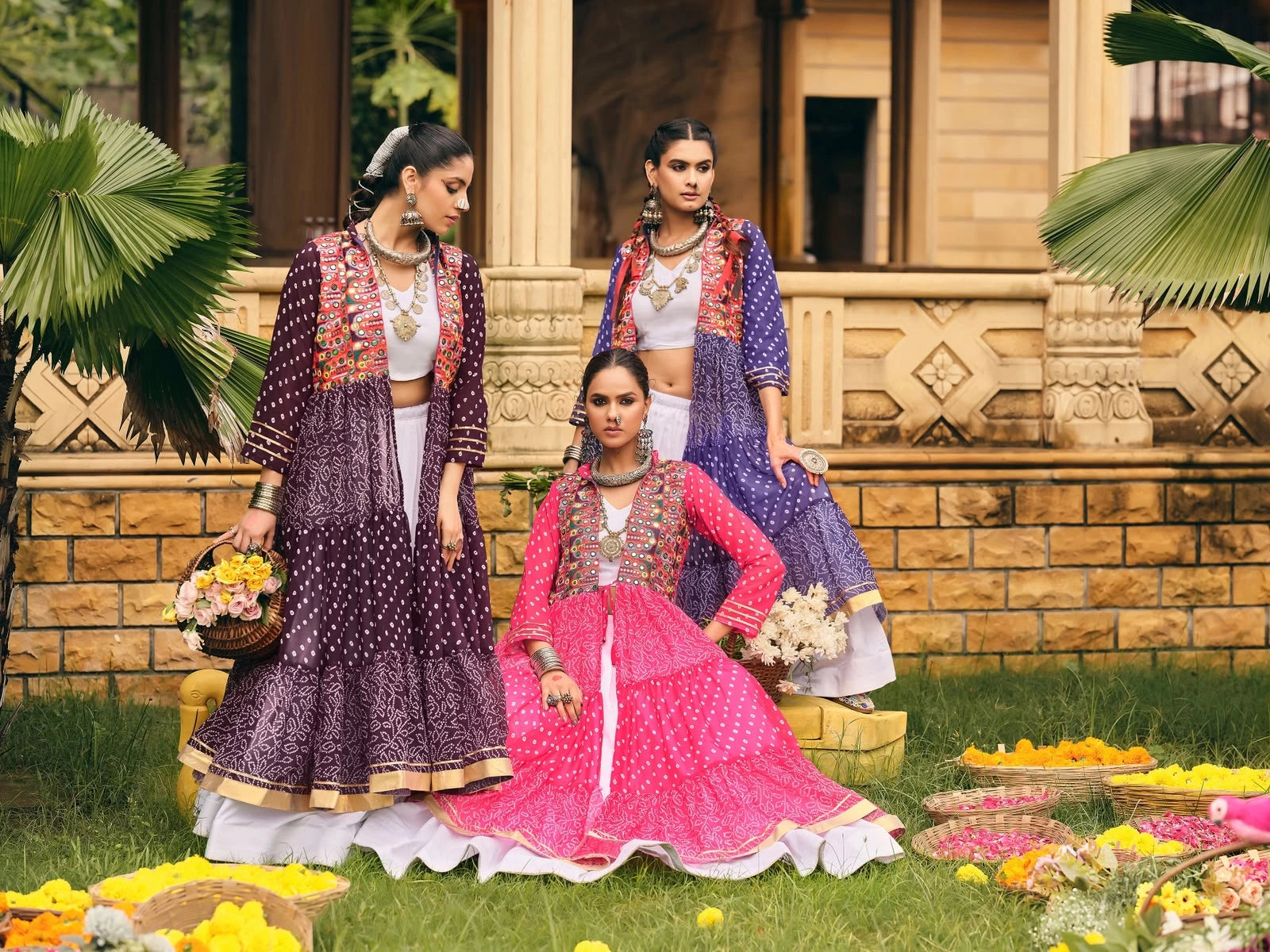 Purple Pink Navy Blue Bandhani Lehenga group all colors – KL180 Kalyanja