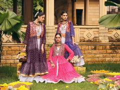 Purple Pink Navy Blue Bandhani Lehenga group all colors – KL180 Kalyanja