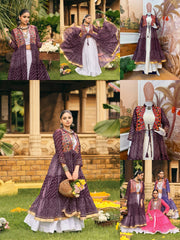 Purple Bandhani Print Lehenga collage multiple views – KL180 Kalyanja