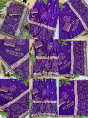 Purple bandhani print with weaving saree multi-angle collage – Kalyanja KS408