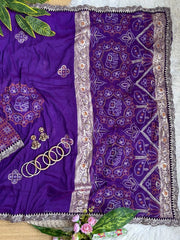 Purple bandhani print with weaving saree full spread with zari strip and printed pallu – Kalyanja KS408