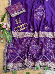 Purple bandhani saree pallu and plain body with blouse piece – Kalyanja KS408