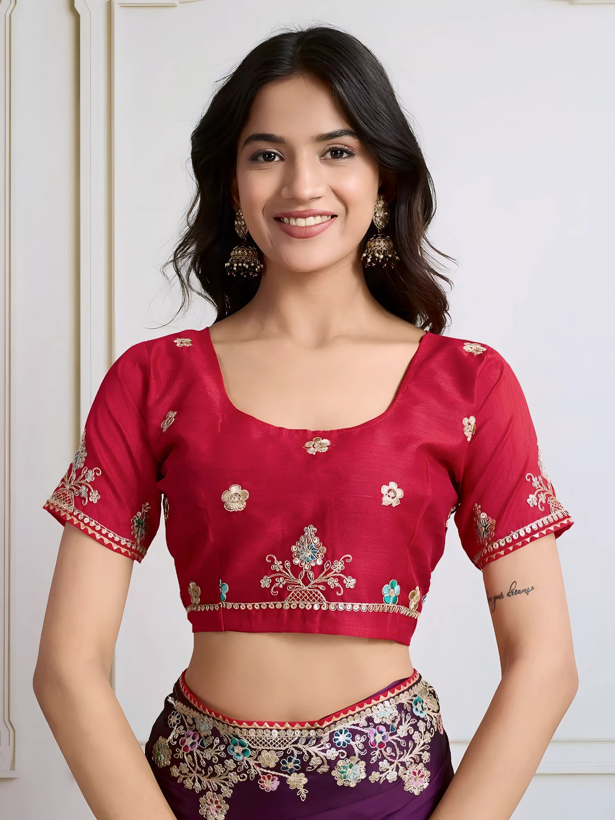 Purple Embroidery with Piping Border Work Star Georgette Saree