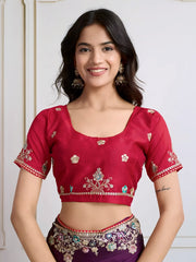 Purple Embroidery with Piping Border Work Star Georgette Saree