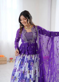 Purple Digital Floral Print Lehenga – Faux Georgette Party Wear