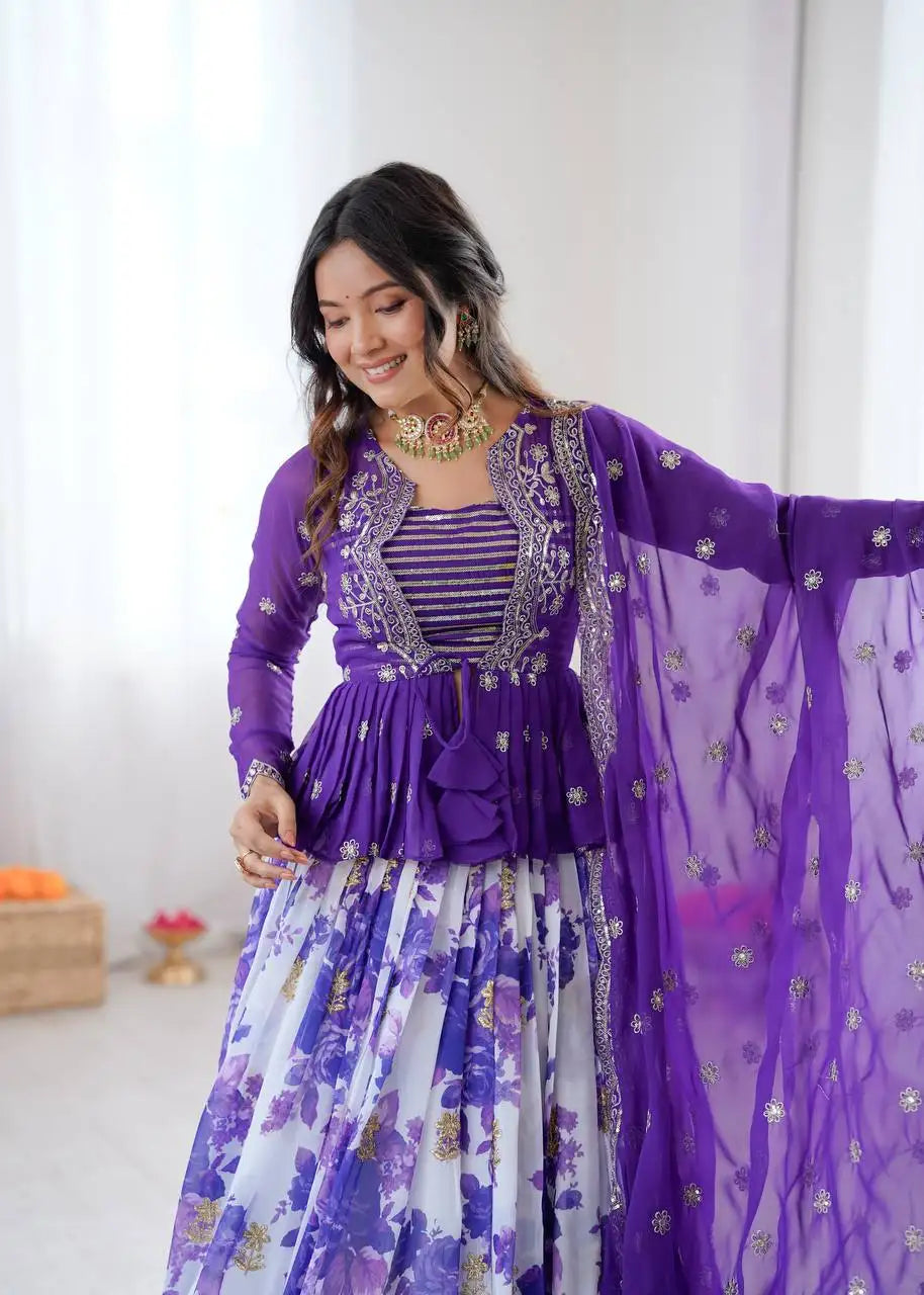 Purple Digital Floral Print Lehenga Faux Georgette Kalyanja KL174 1