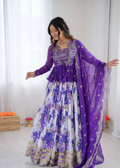 Purple Digital Floral Print Lehenga Faux Georgette Kalyanja KL174 2