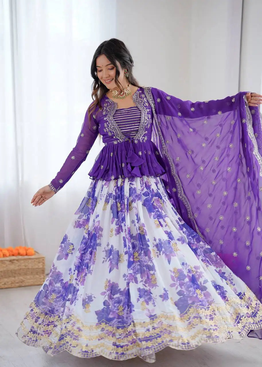 Purple Digital Floral Print Lehenga Faux Georgette Kalyanja KL174 3