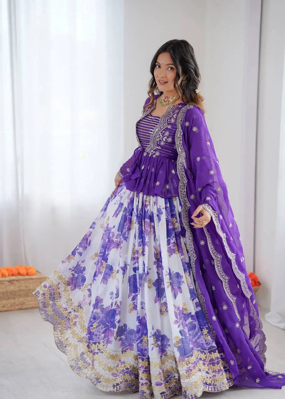 Purple Digital Floral Print Lehenga Faux Georgette Kalyanja KL174 4