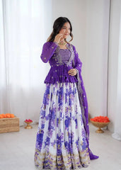Purple Digital Floral Print Lehenga Faux Georgette Kalyanja KL174 5