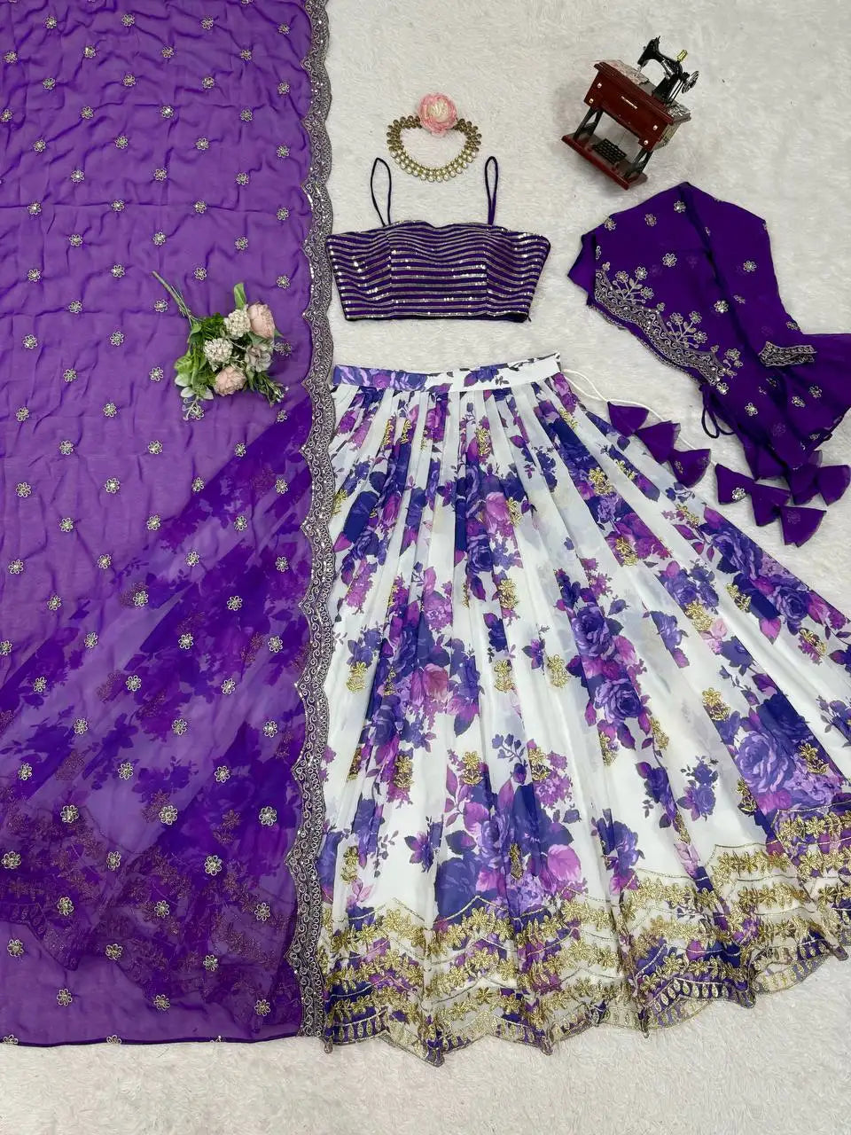 Purple Digital Floral Print Lehenga Faux Georgette Kalyanja KL174 7