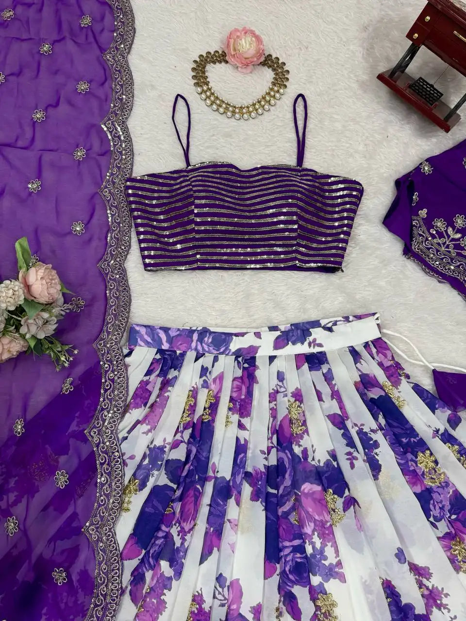 Purple Digital Floral Print Lehenga Faux Georgette Kalyanja KL174 8