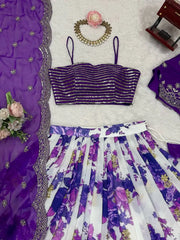 Purple Digital Floral Print Lehenga Faux Georgette Kalyanja KL174 8