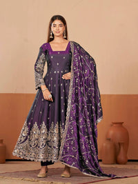 Purple Embroidered Codding Suit – Anarkali Silk Blend