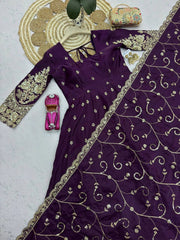Purple Anarkali Suit flatlay hem codding embroidery close up KU267
