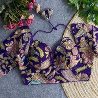 Voilet Embroidery With Sequins Work Silk Blouse