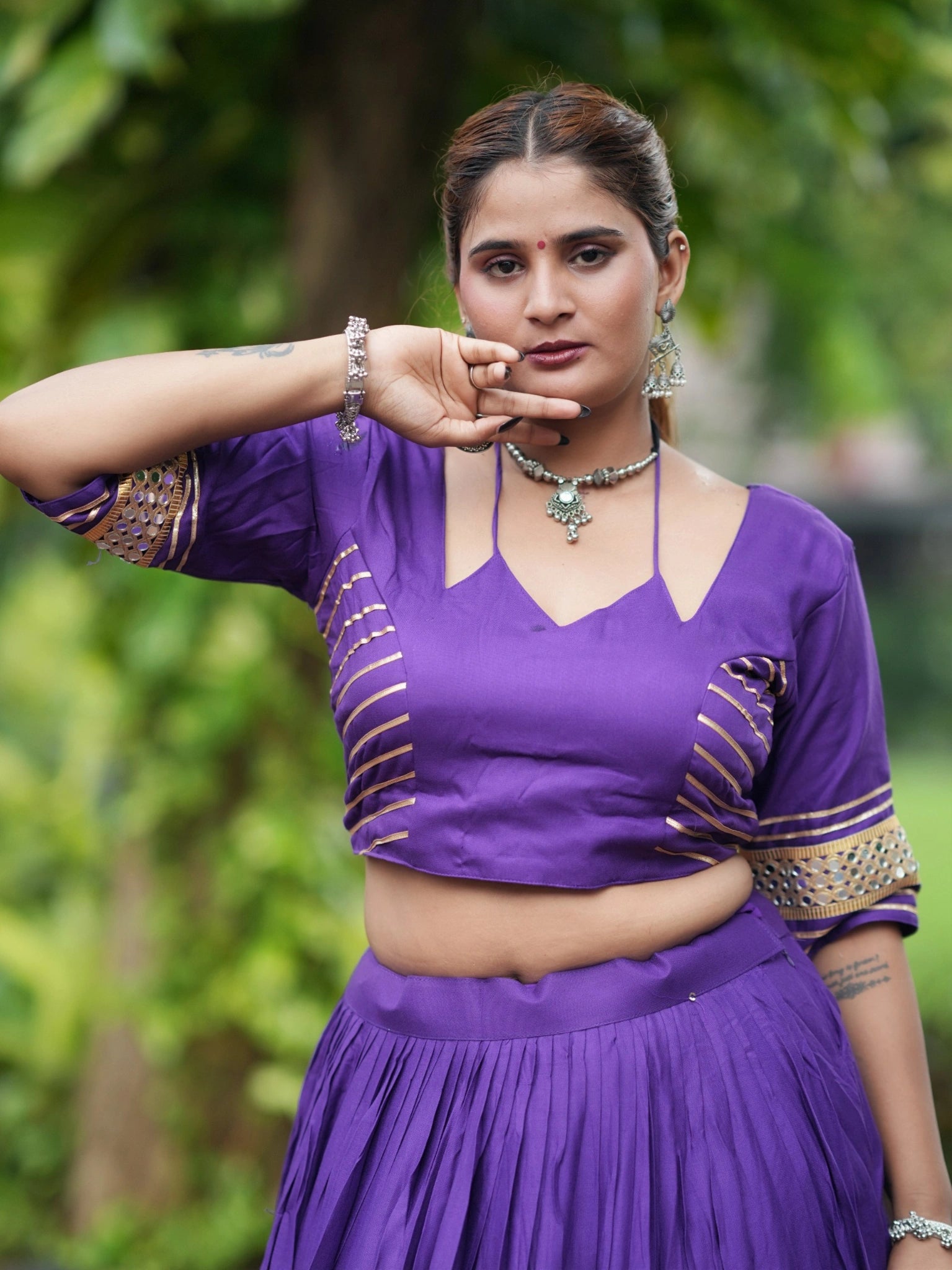 Purple Gota Patti Lehenga Choli Close Up – KL197 – Kalyanja